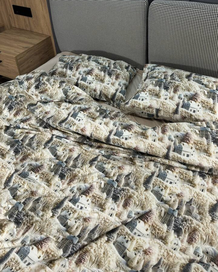 Premium Ranforce Cotton Bedding Set – Winter Village Dreams