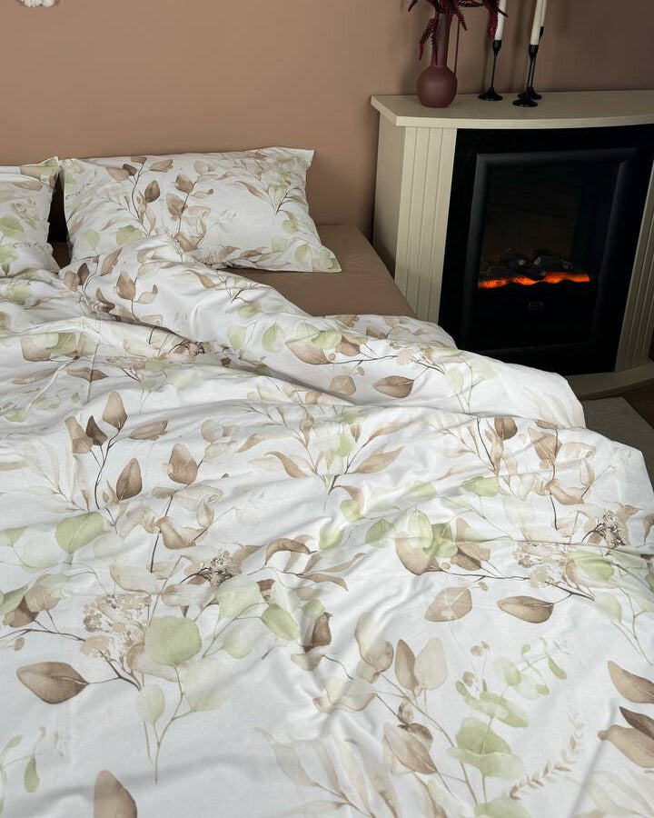 Premium Ranforce Cotton Bedding Set – Eucalyptus Breeze Latte