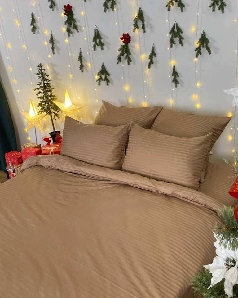 Premium Striped Sateen Bedding Set – Warm Beige