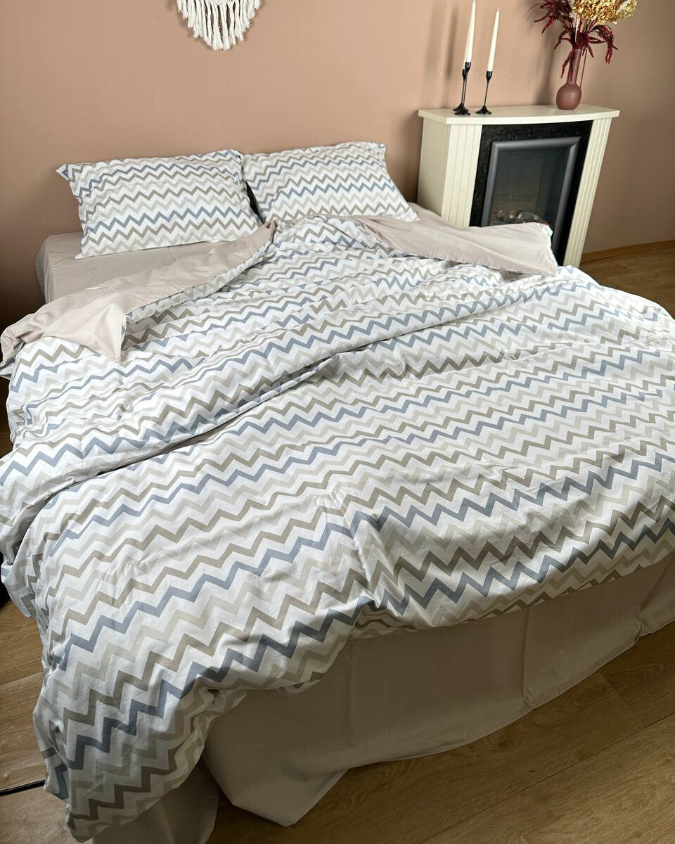 Premium Ranforce Cotton Bedding Set – Urban Zigzag Sand