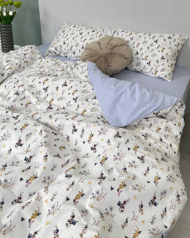 Premium Ranforce Cotton Bedding Set – Blue Meadow Whisper