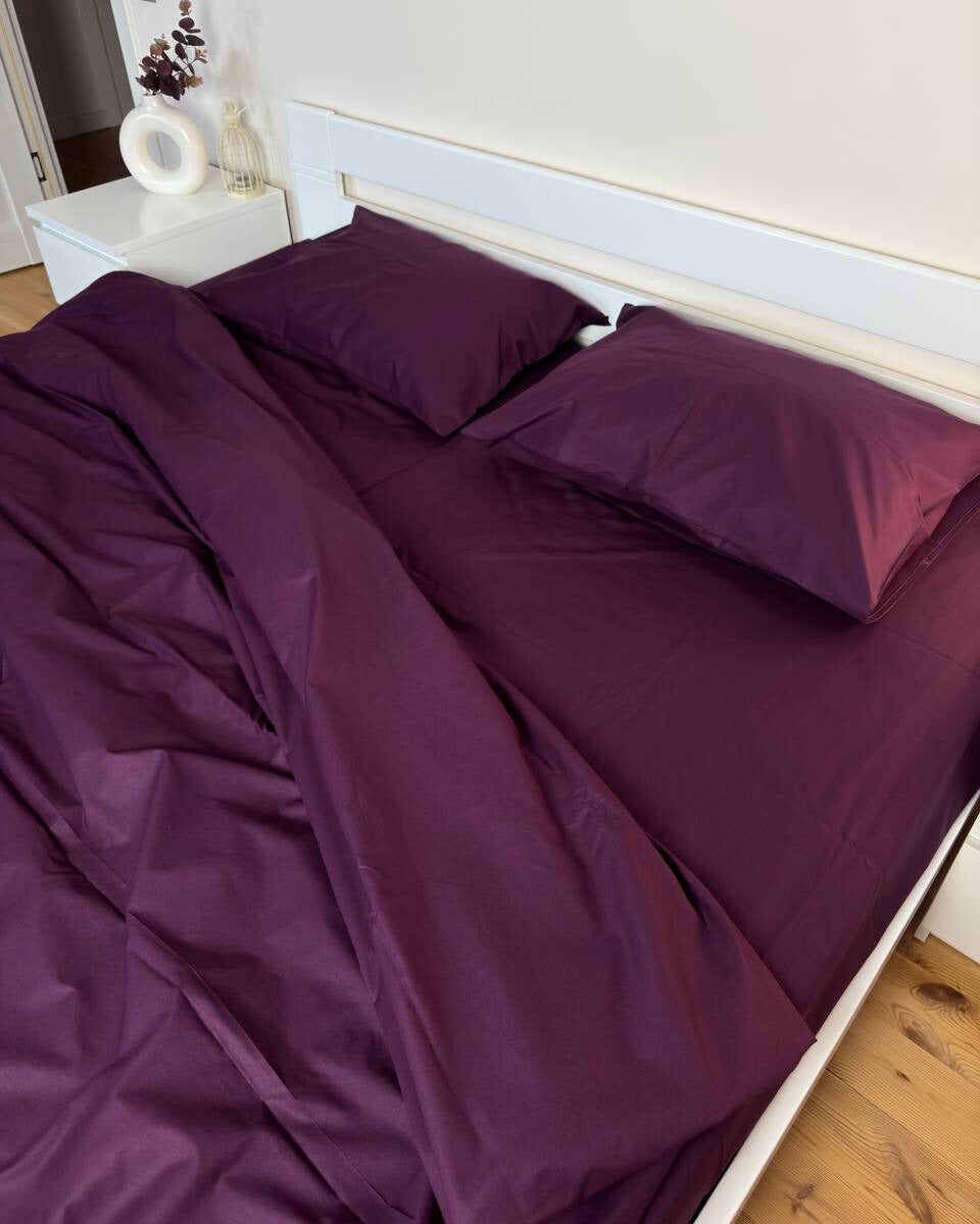 Premium Ranforce Cotton Bedding Set – Deep Plum Elegance