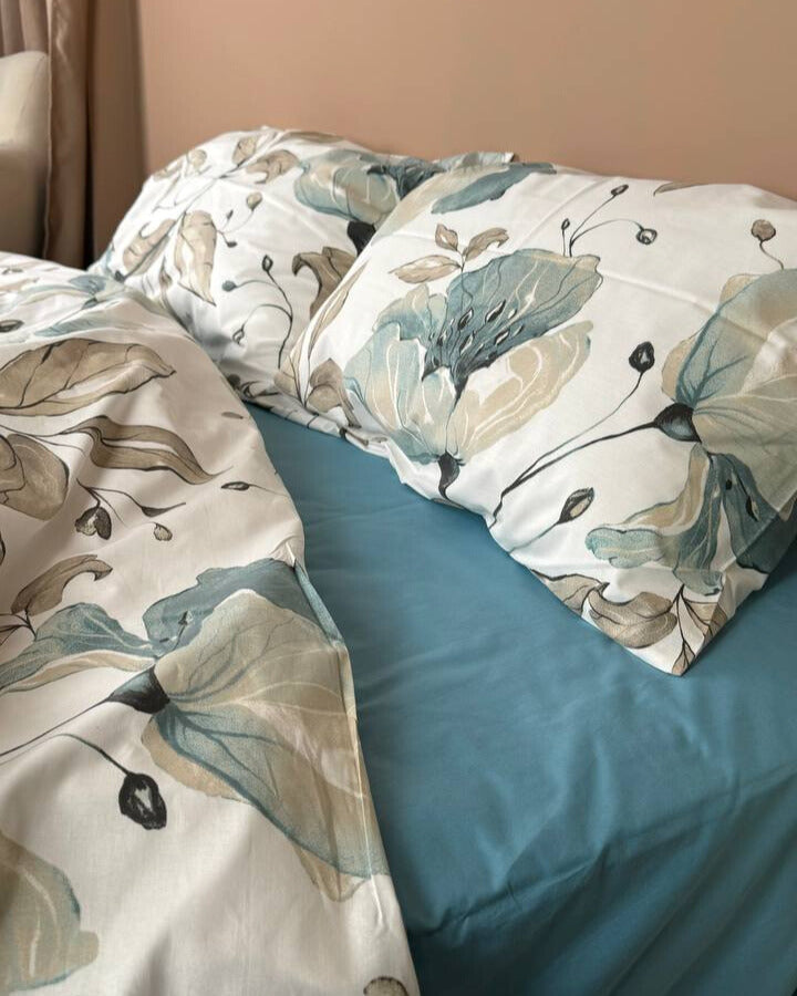 Premium Ranforce Cotton Bedding Set – Aqua Bloom