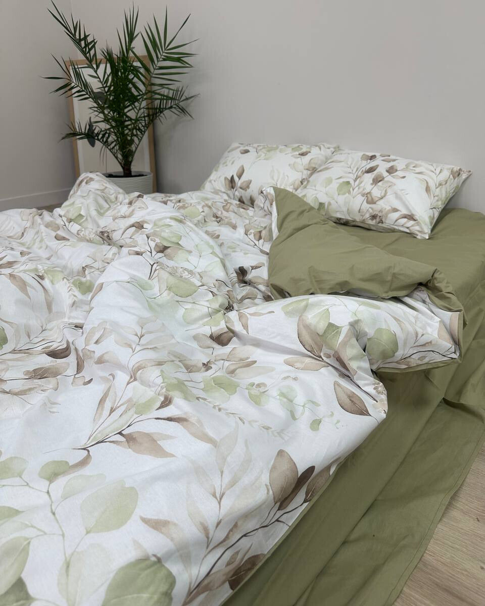 Premium Ranforce Cotton Bedding Set – Olive Garden