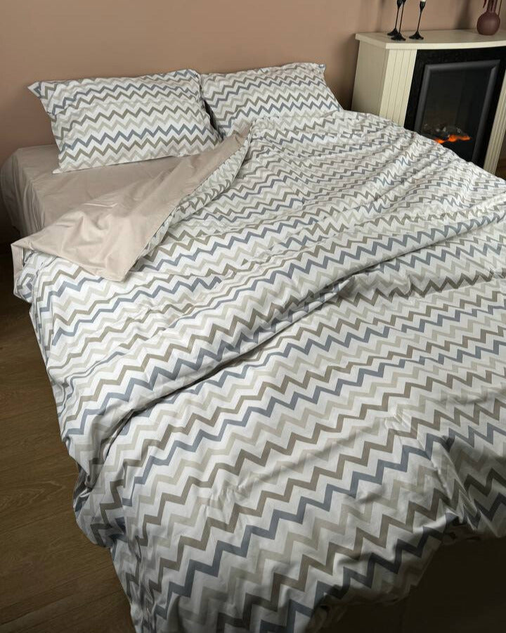 Premium Ranforce Cotton Bedding Set – Urban Zigzag Sand