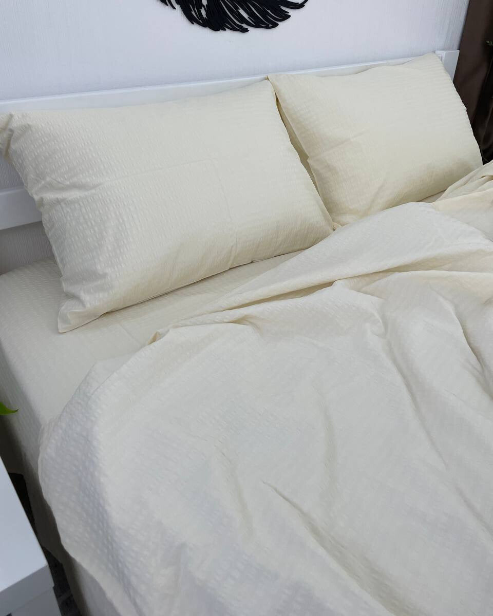 Premium Ranforce Seersucker Bedding Set – Soft Cream