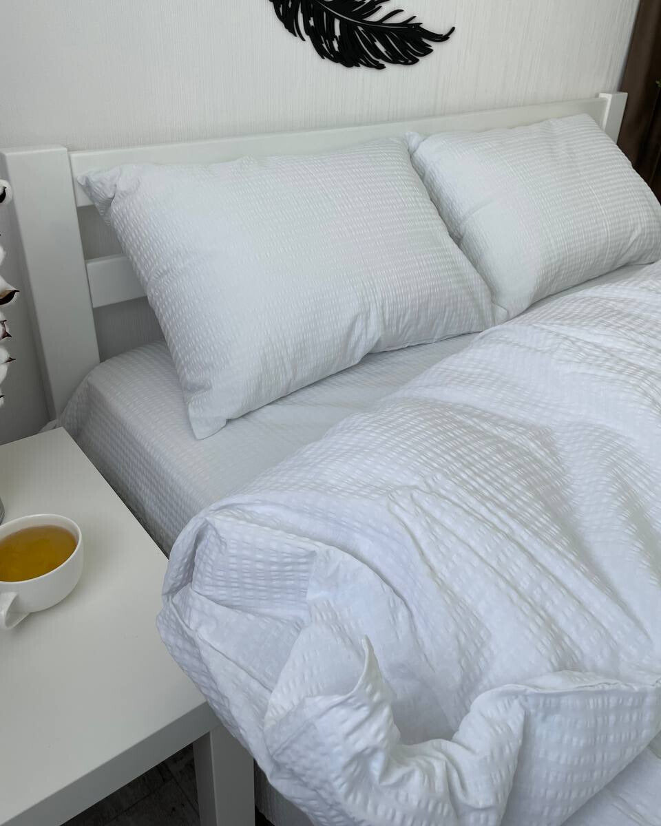 Seersucker Cotton Bedding Set – Pure White