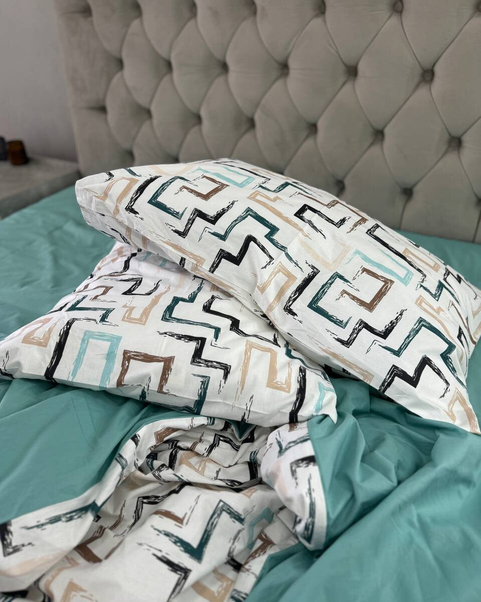 Premium Ranforce Cotton Bedding Set – Mint Geometry
