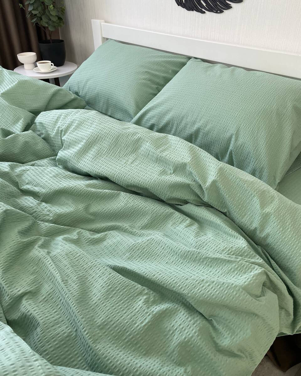 Premium Ranforce Seersucker Bedding Set – Mint Whisper