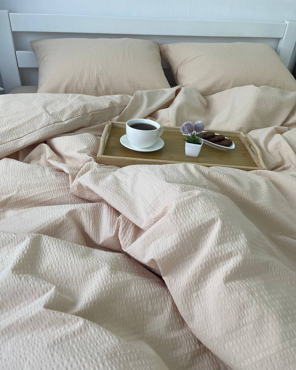 Premium Ranforce Seersucker Bedding Set – Soft Sand