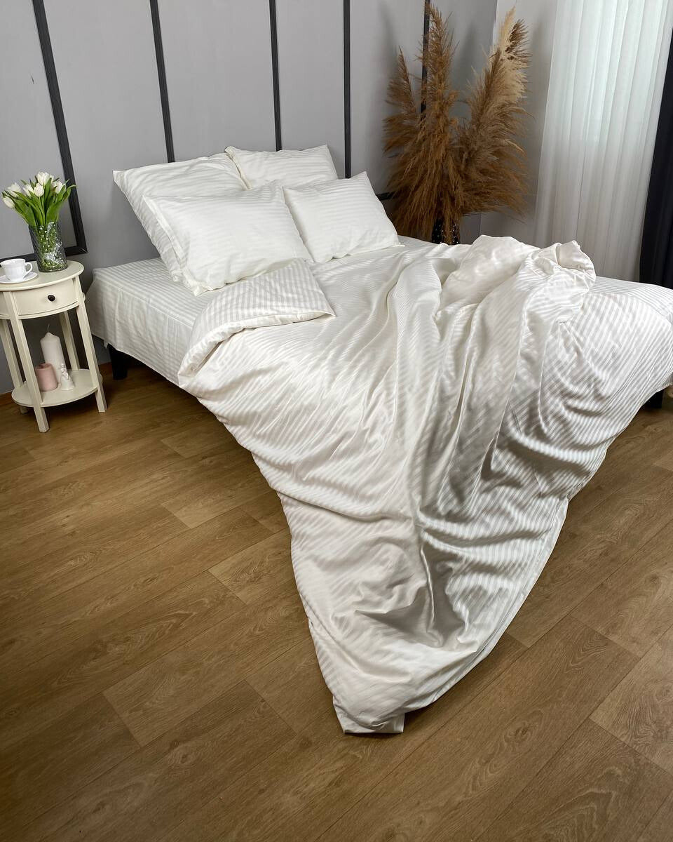 Premium Striped Sateen Cotton Bedding Set – Ivory