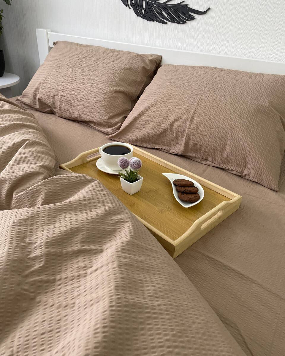 Premium Seersucker Cotton Bedding Set – Desert Taupe