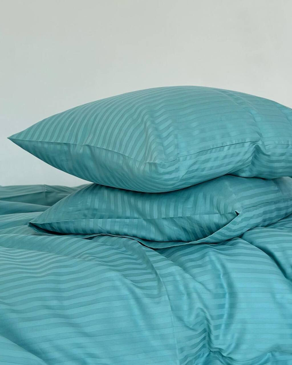 Premium Striped Sateen Cotton Bedding Set – Ocean Teal