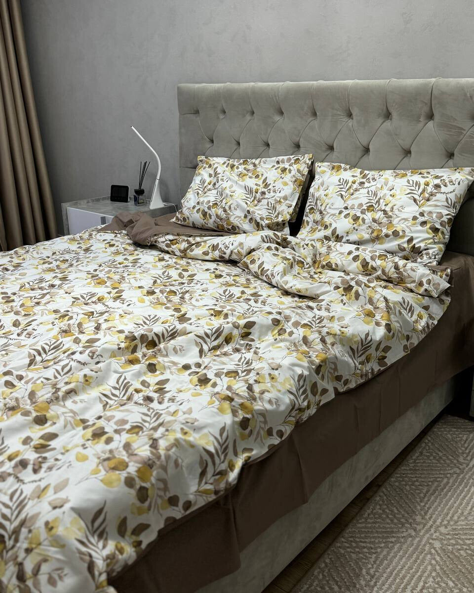 Premium Ranforce Cotton Bedding Set – Golden Olive Breeze