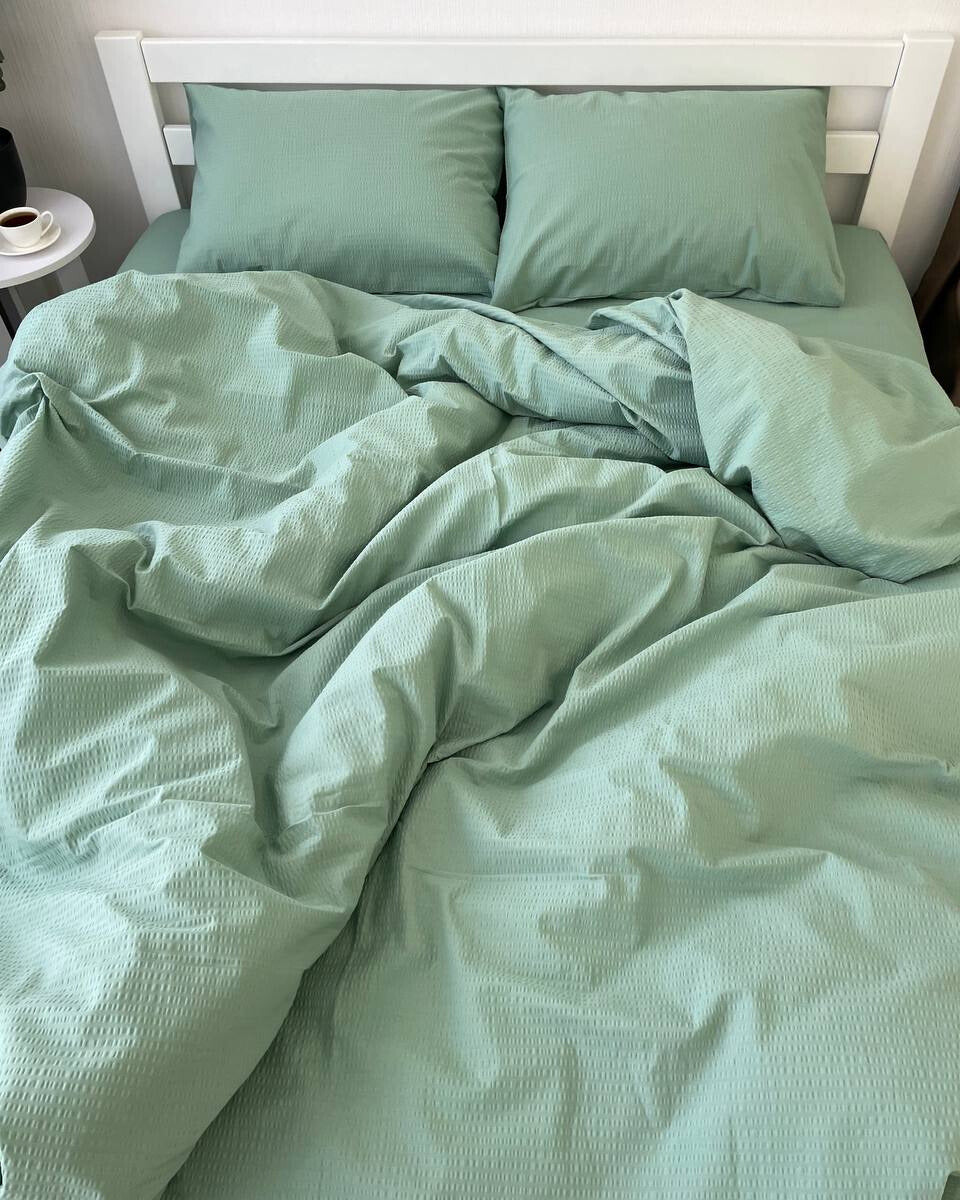 Premium Ranforce Seersucker Bedding Set – Mint Whisper