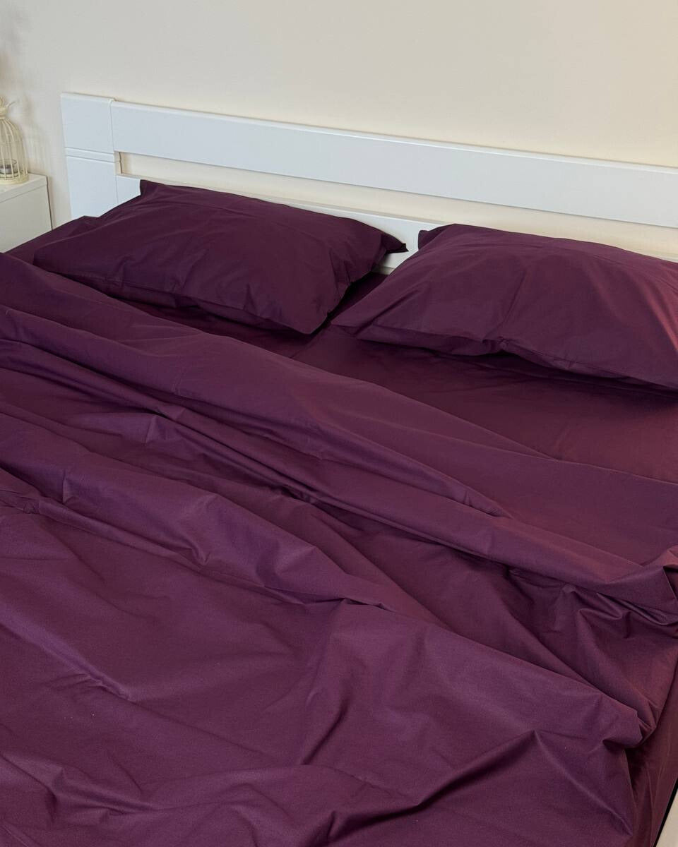 Premium Ranforce Cotton Bedding Set – Deep Plum Elegance