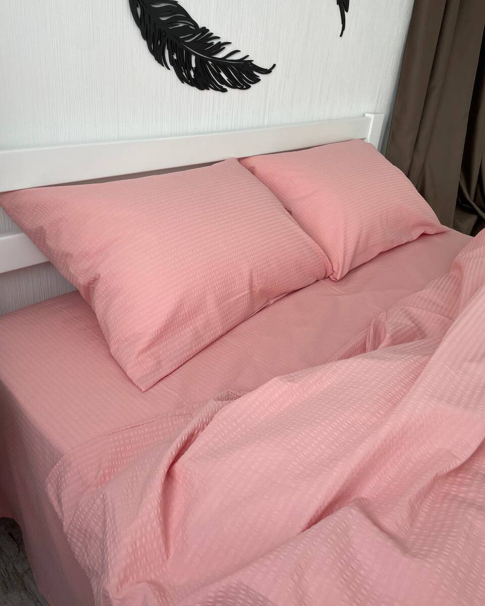 Premium Seersucker Cotton Bedding Set – Pink Blush