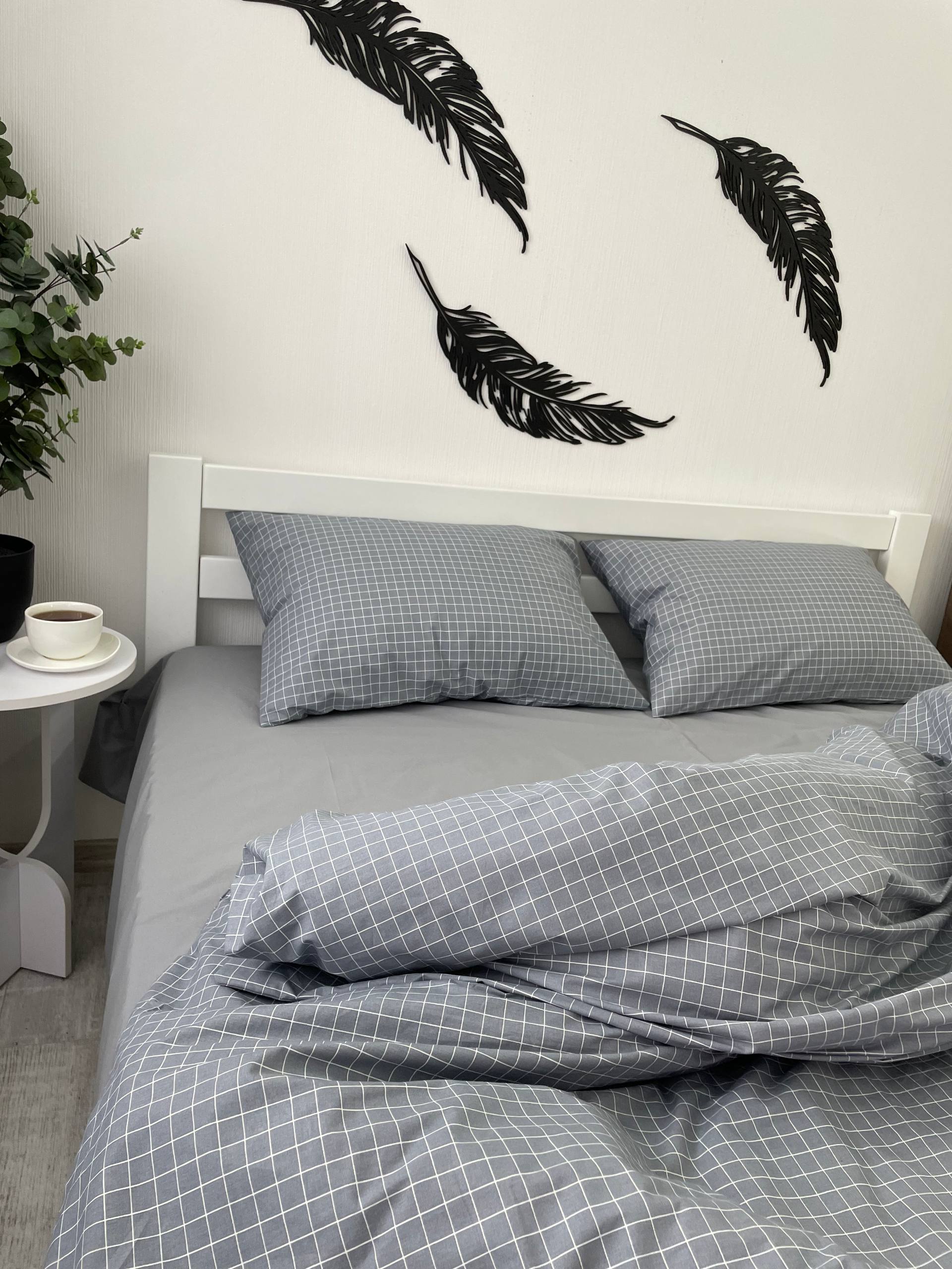 Premium Ranforce Cotton Bedding Set – Grey Grid Classic