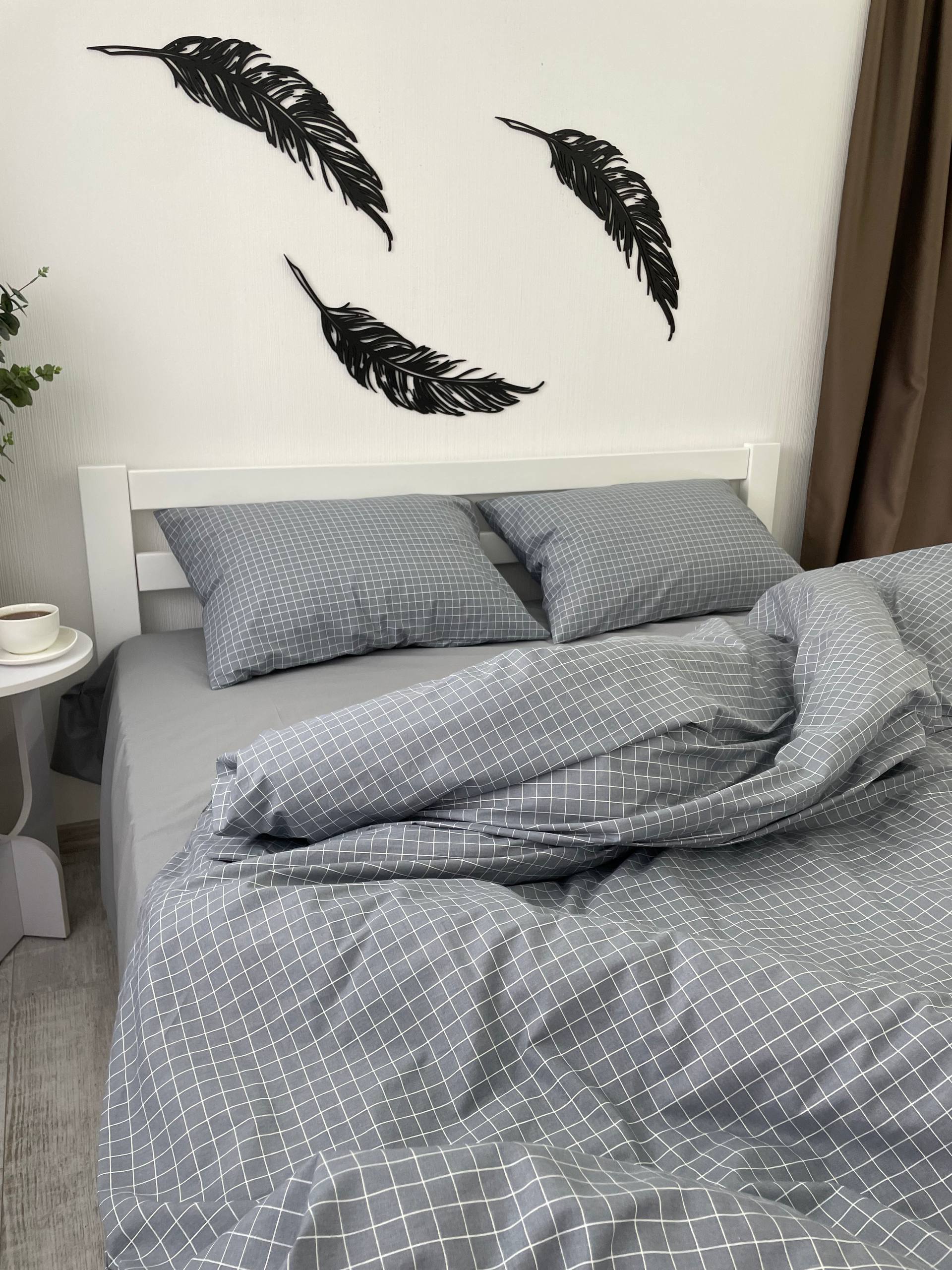 Premium Ranforce Cotton Bedding Set – Grey Grid Classic