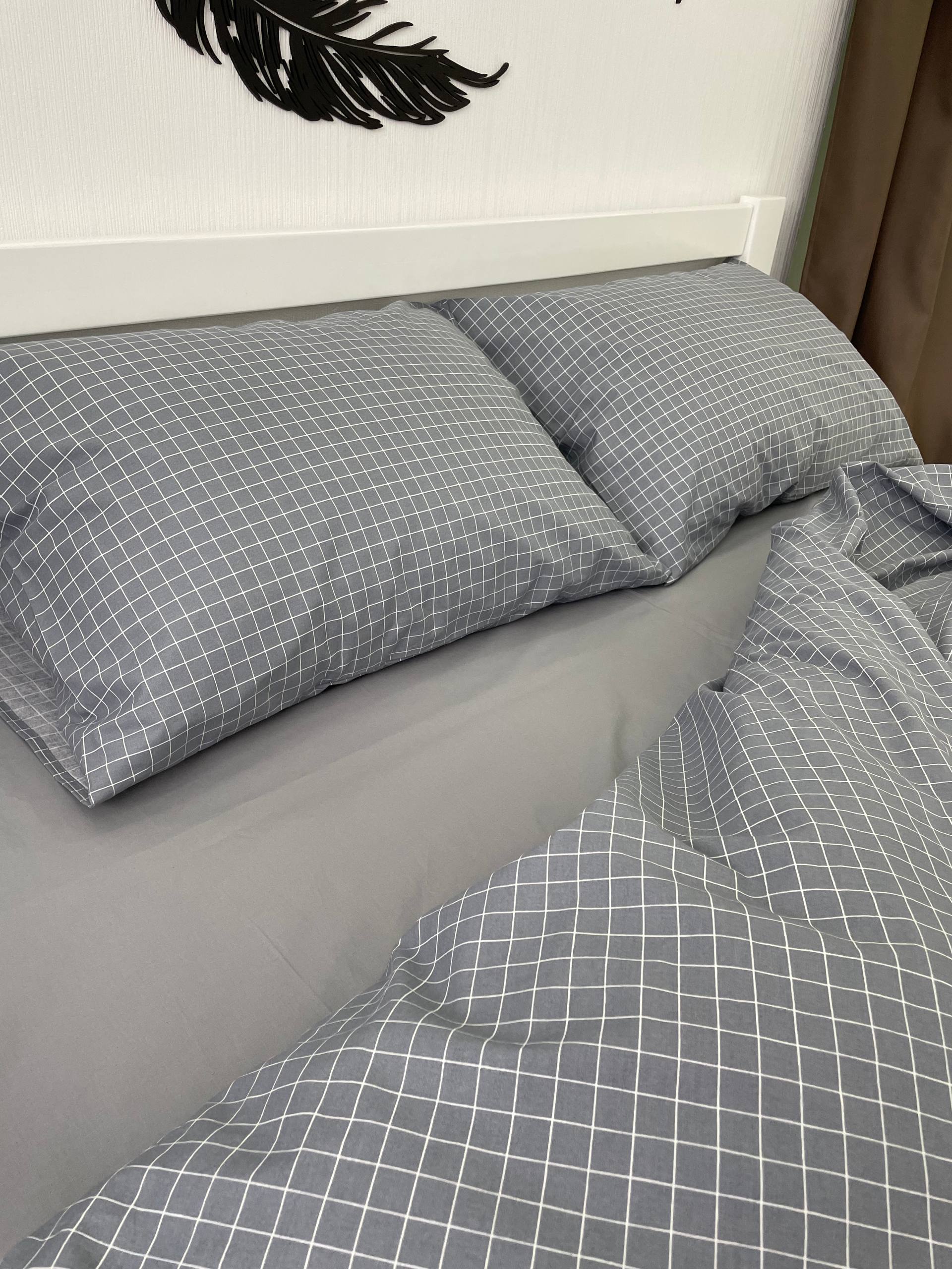 Premium Ranforce Cotton Bedding Set – Grey Grid Classic