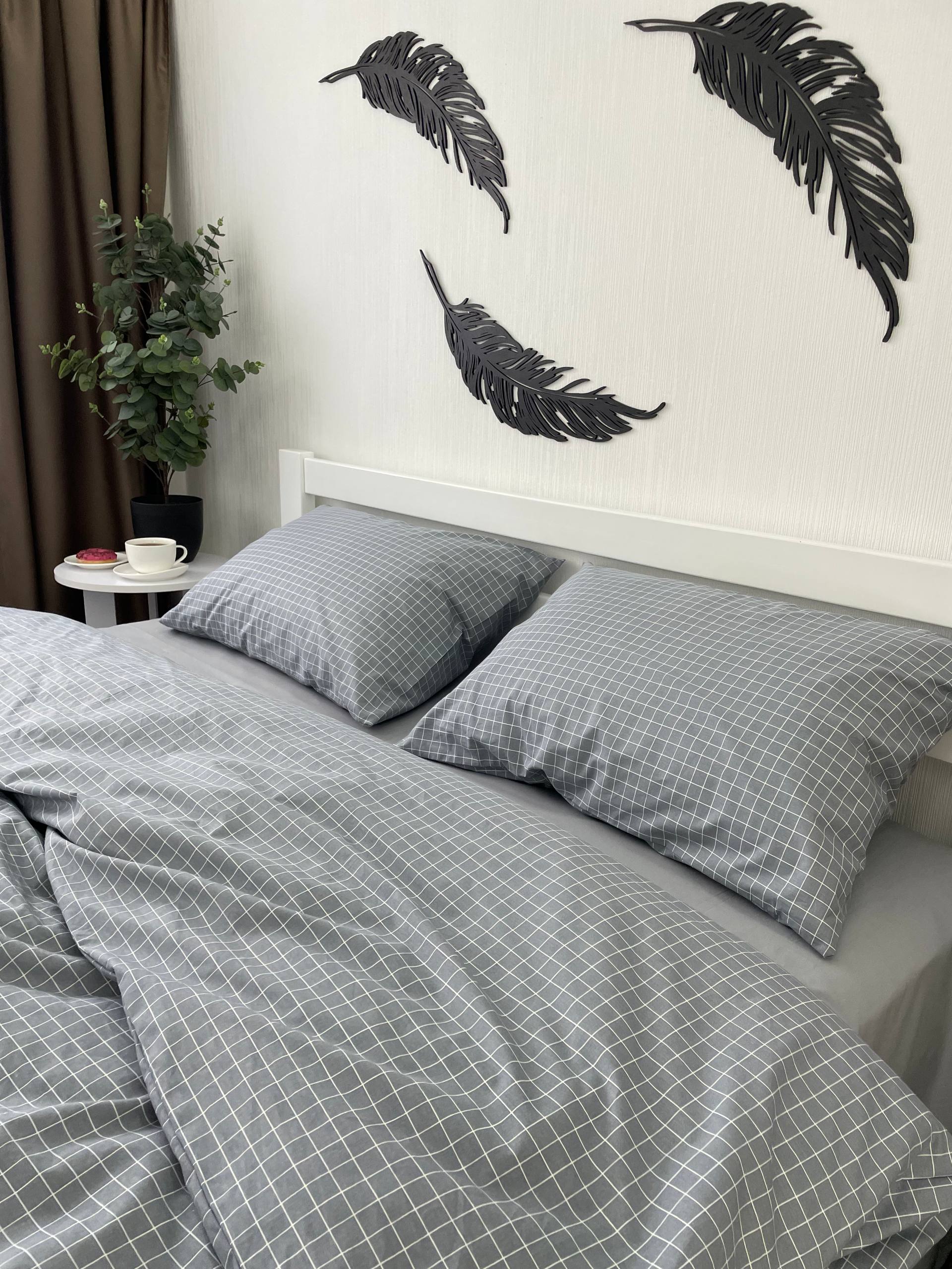 Premium Ranforce Cotton Bedding Set – Grey Grid Classic