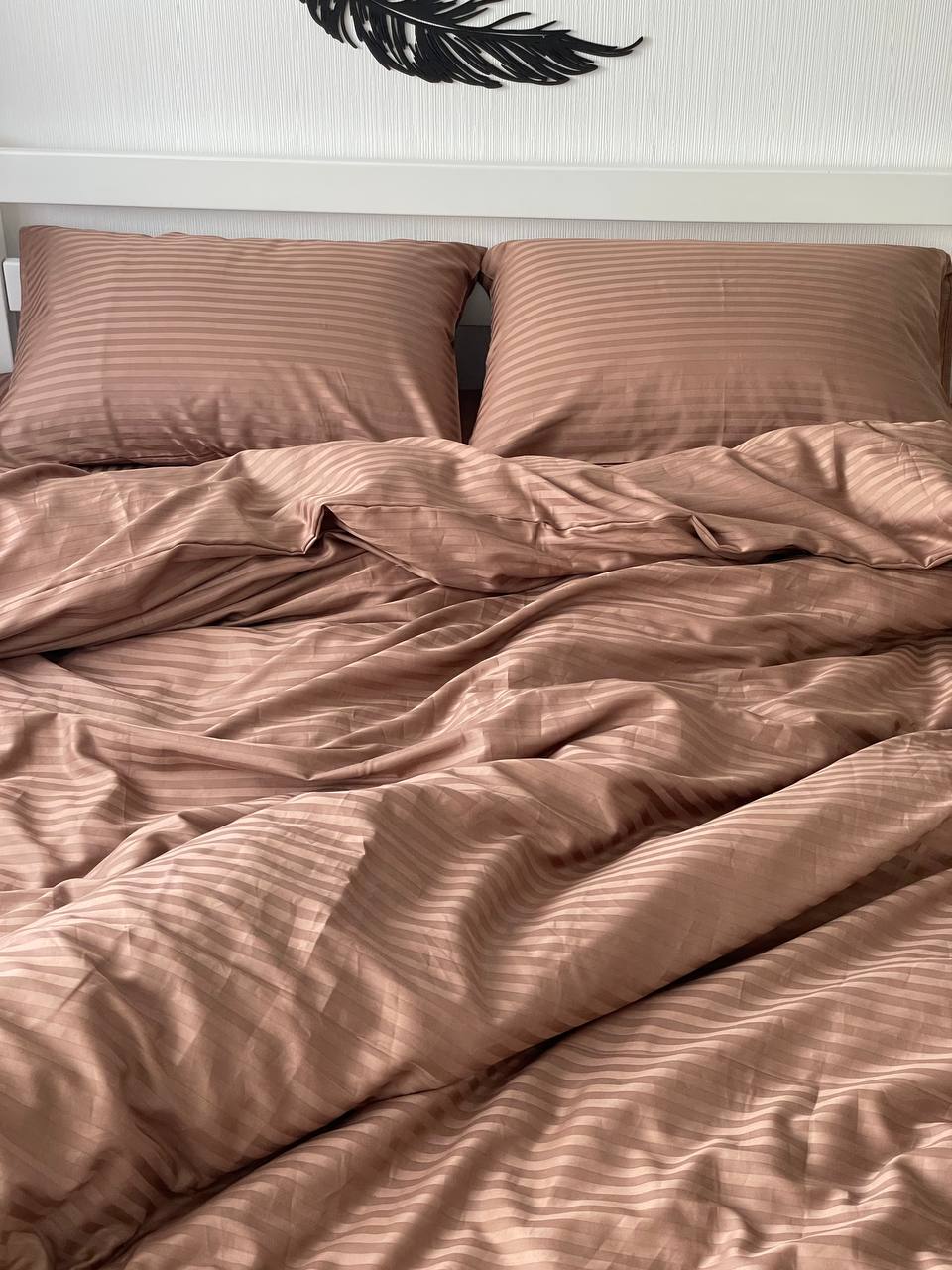 Premium Striped Sateen Cotton Bedding Set – Warm Beige