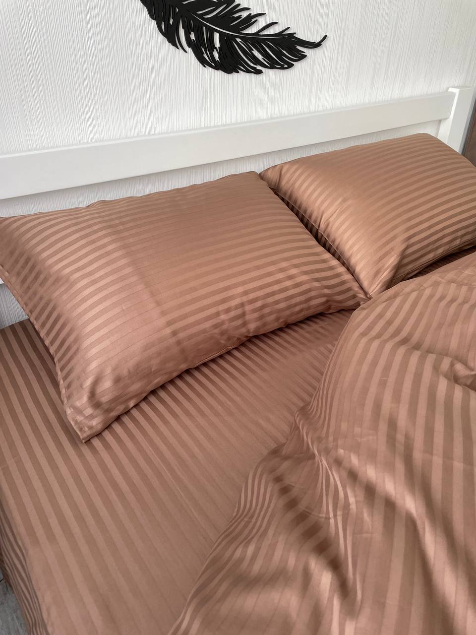 Premium Striped Sateen Cotton Bedding Set – Warm Beige