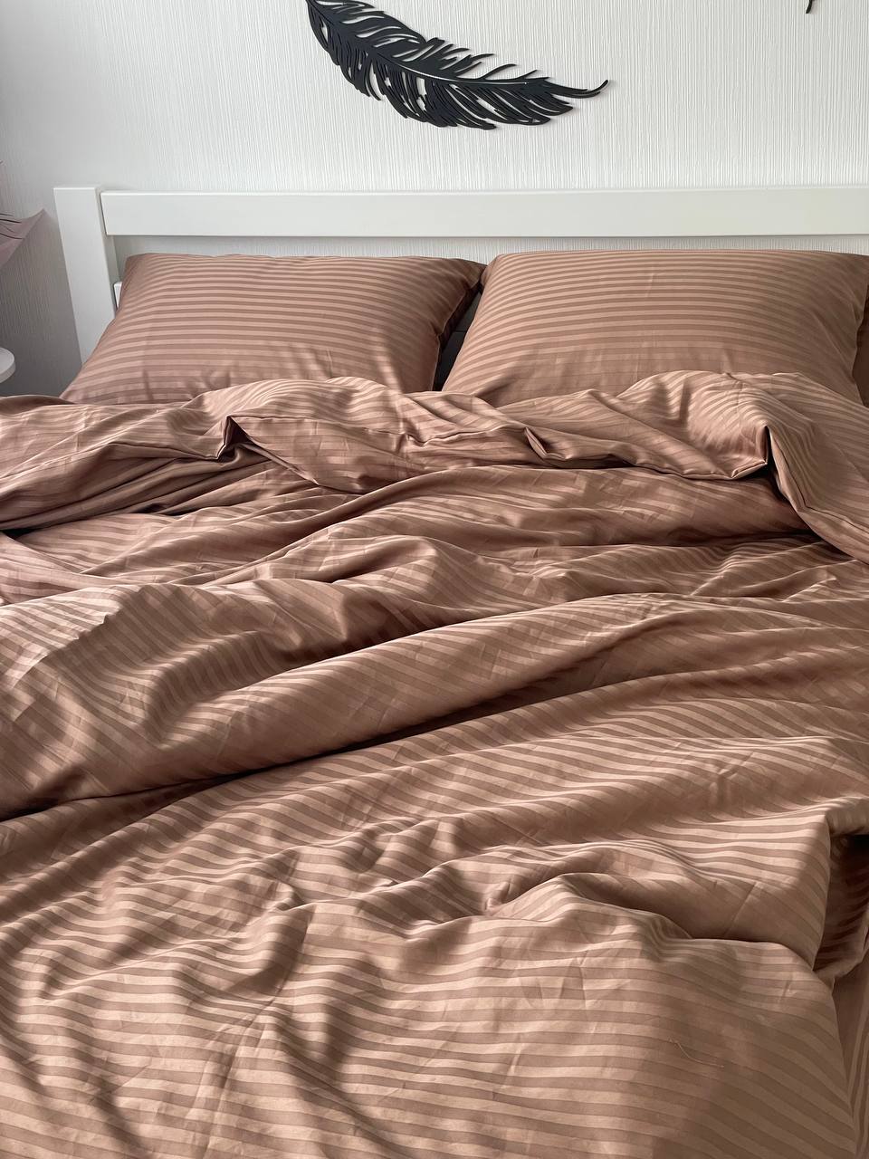 Premium Striped Sateen Cotton Bedding Set – Warm Beige